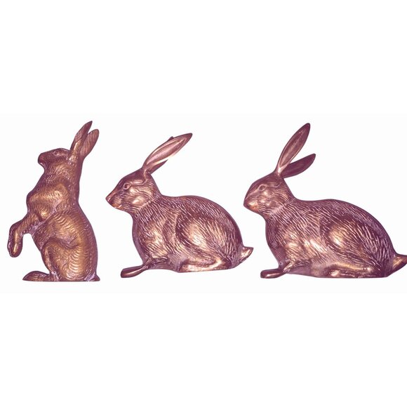 Set Of 3 LARGE Vintage Brass Rabbit Figurines Decorative Collectibles - Picture 7 of 8